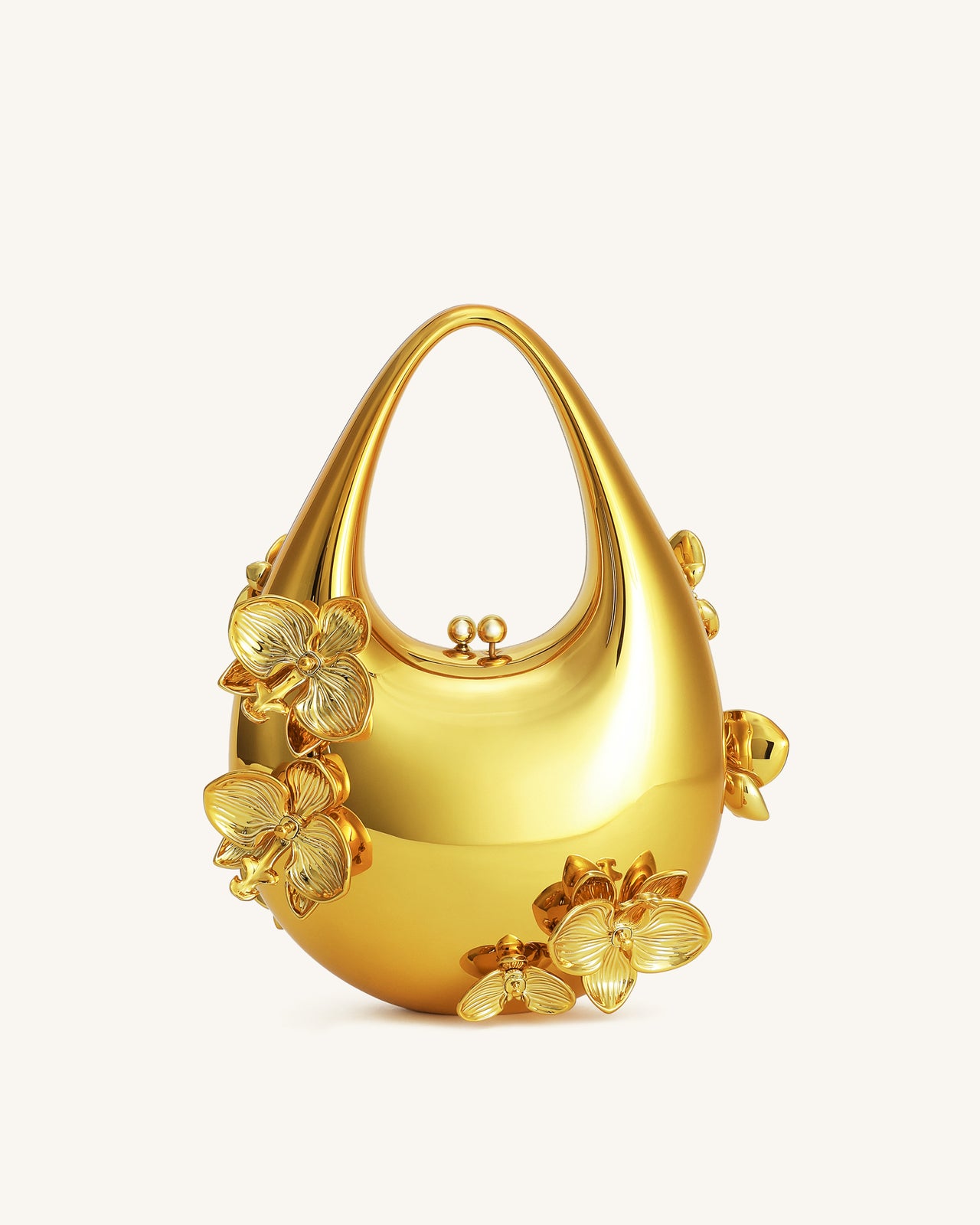 Lydia Floral Embellished Handbag - Gold
