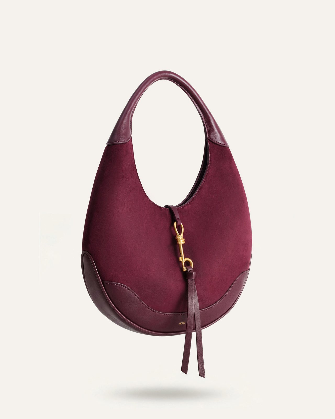 Colette Faux Suede Crescent Hobo Bag - Deep Claret