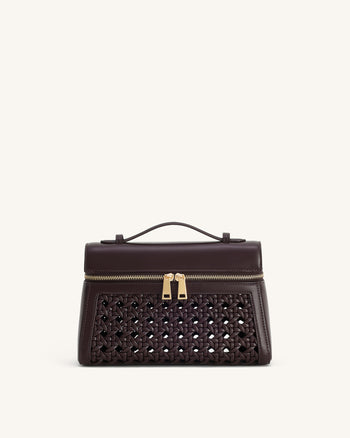 Thea Large Woven Top Handle Bag - Dark Red