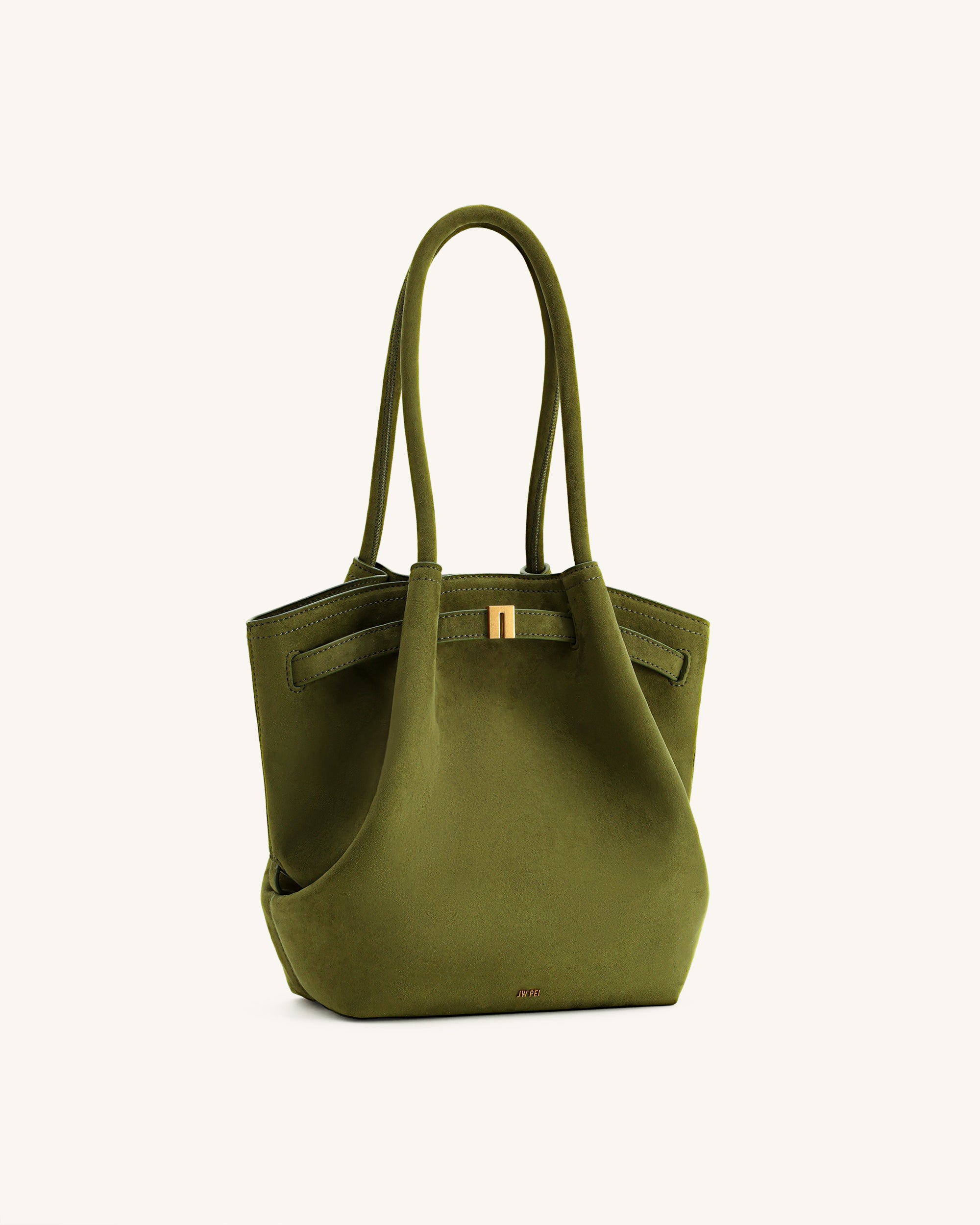 Hana Column Faux Suede Tote Bag - Olive Green - JW PEI UK