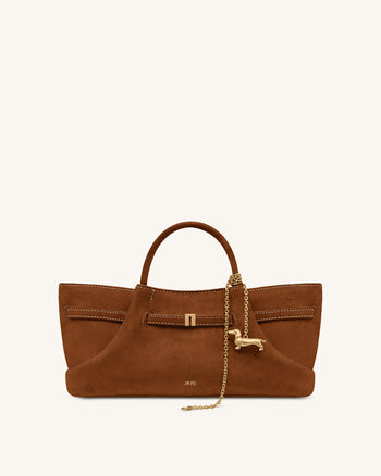 Maeve Dachshund Metal Charm Faux Suede Tote Bag - Brown