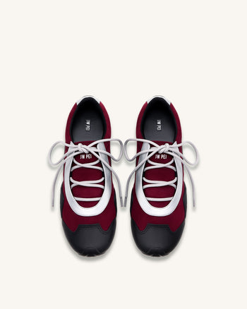 Caitlin Faux Suede Lace-up Ballerina Sneakers - Burgundy & Light Grey