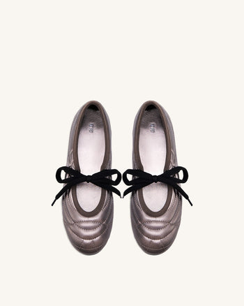 Erika Topstitching Lace-up Ballet Flats - Dark Brown