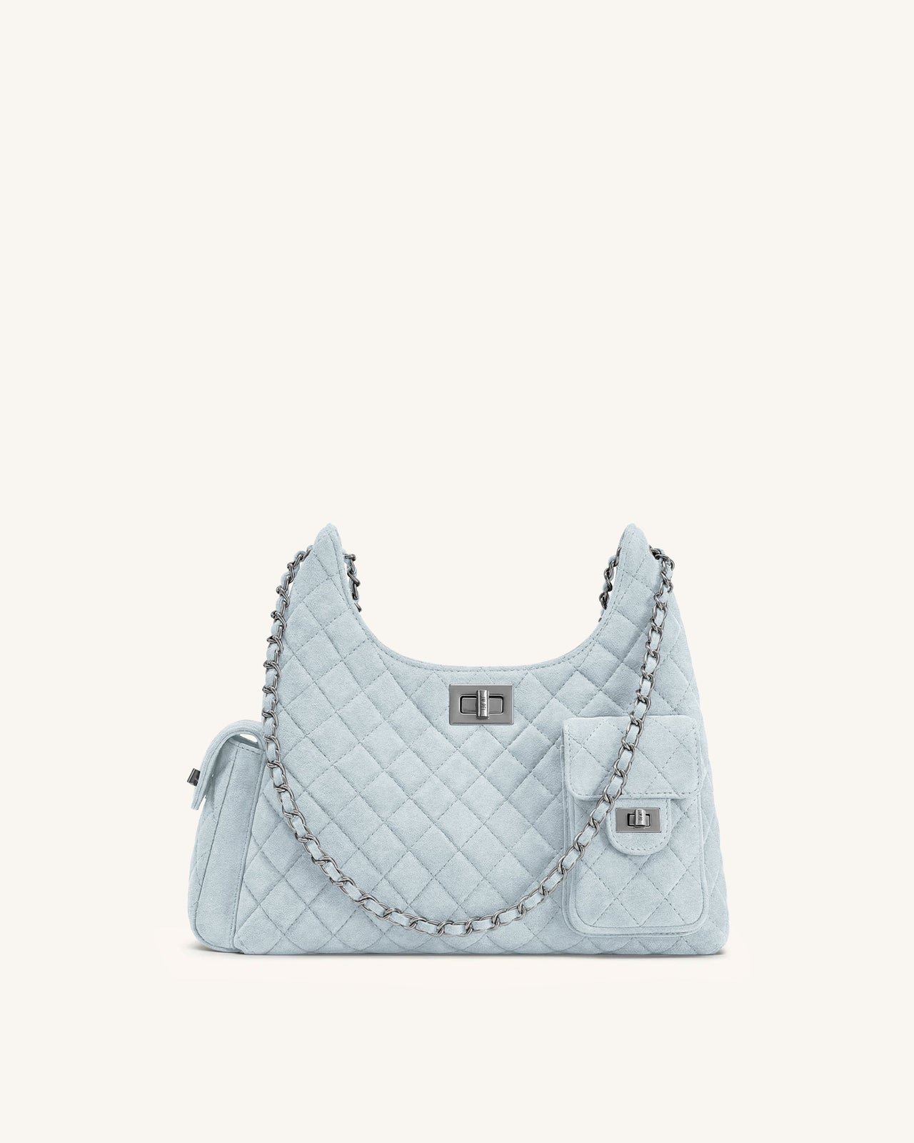 Vivian Faux Suede Quilted Shoulder Bag - Light Blue