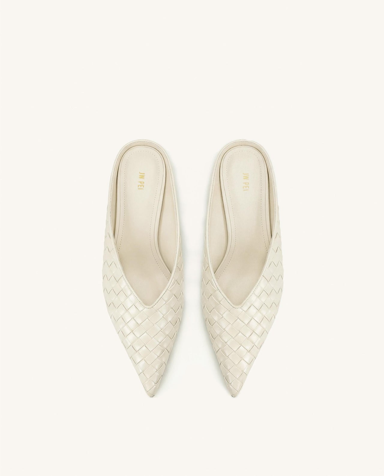 Helena Woven Textured Pointed Toe Mules - Beige