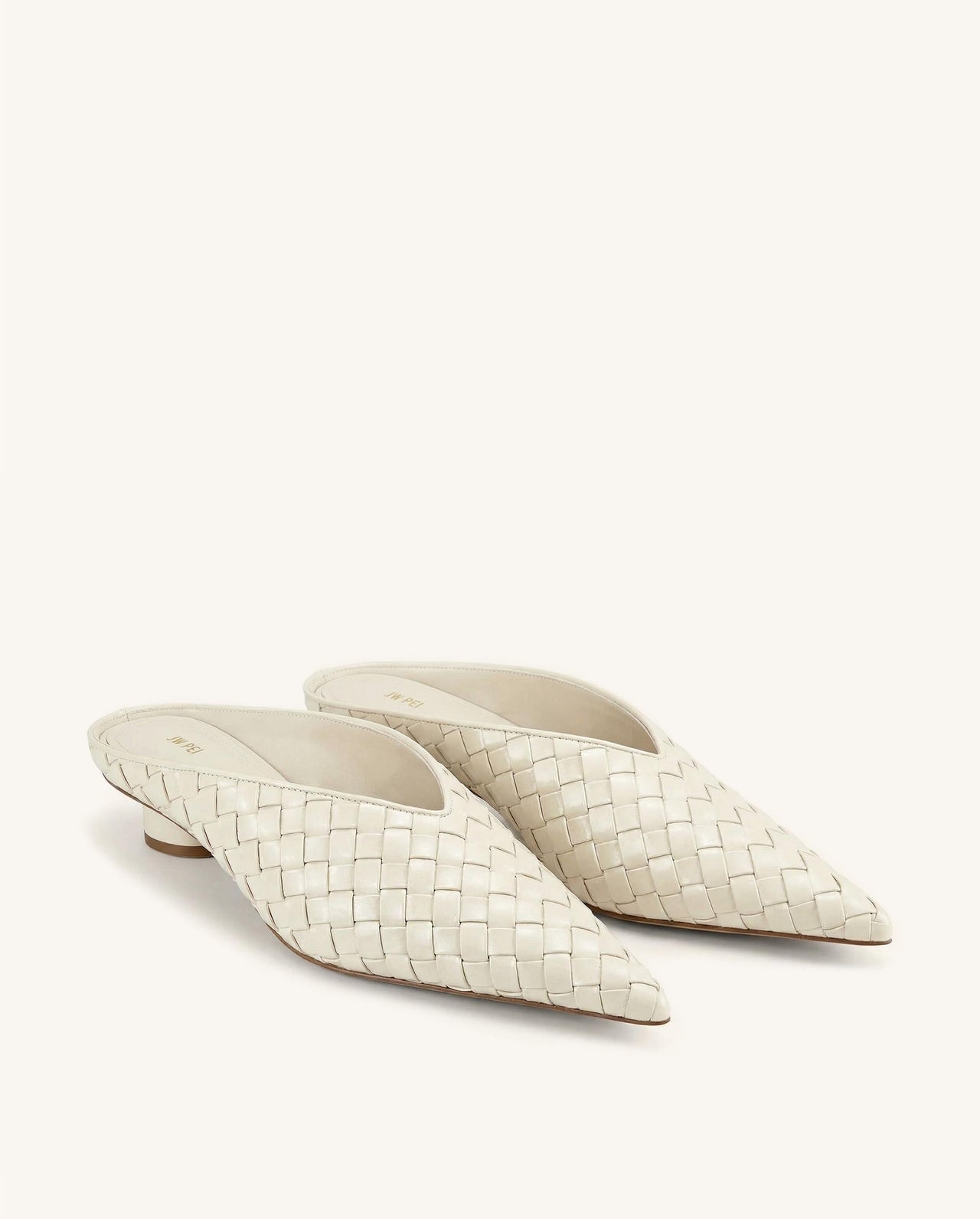 Helena Woven Textured Pointed Toe Mules - Beige