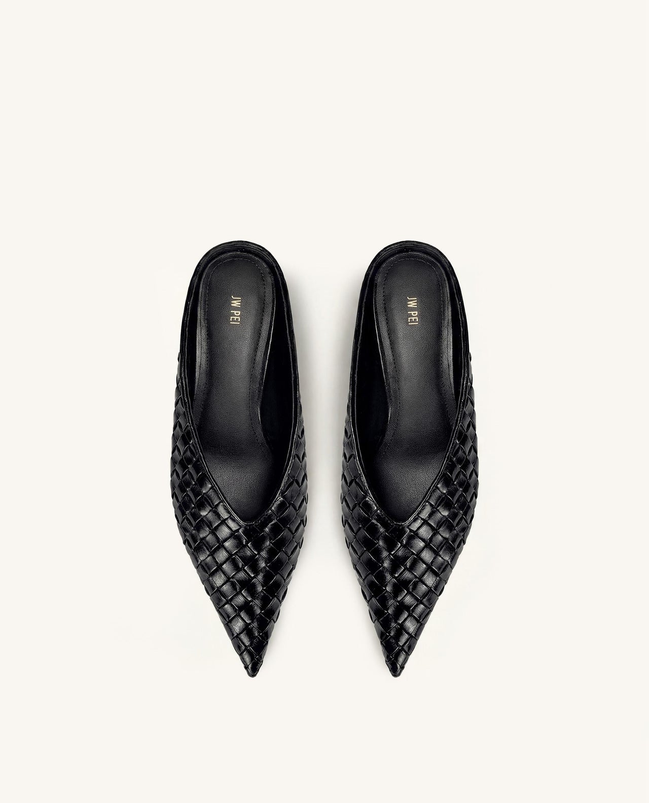Helena Woven Textured Pointed Toe Mules - Black