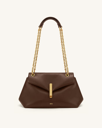 Valerie Chain Flap Shoulder Bag - Dark Brown