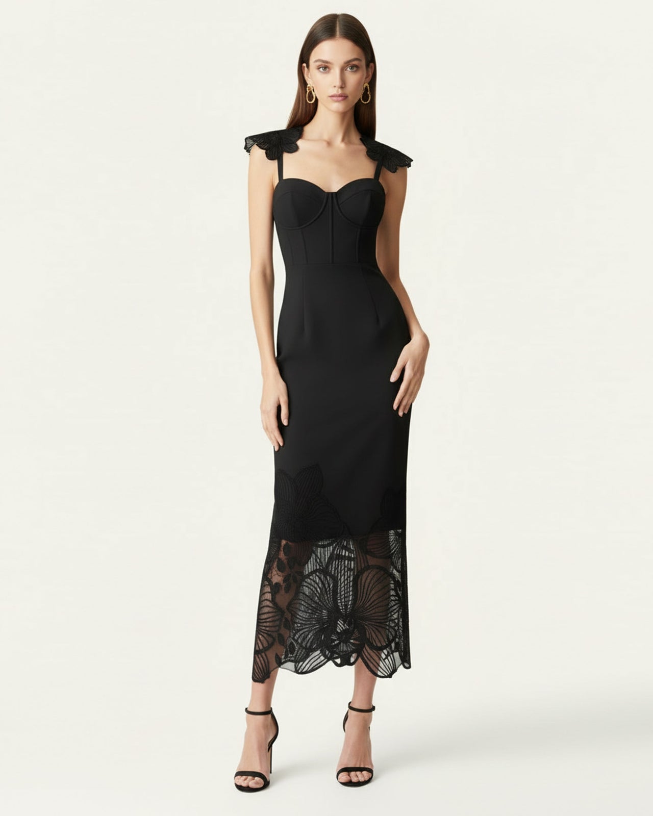 Orchid Embroidered Corset Dress - Black