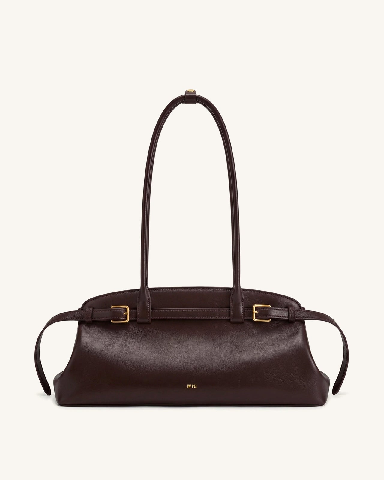 Arden Belt Detail East-West Shoulder Bag - Dark Brown