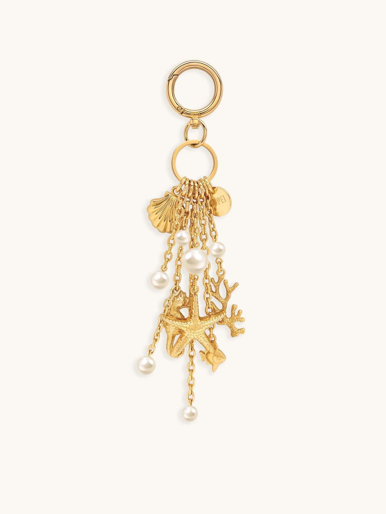 Ocean Creature Faux Pearl Bag Charm - Gold