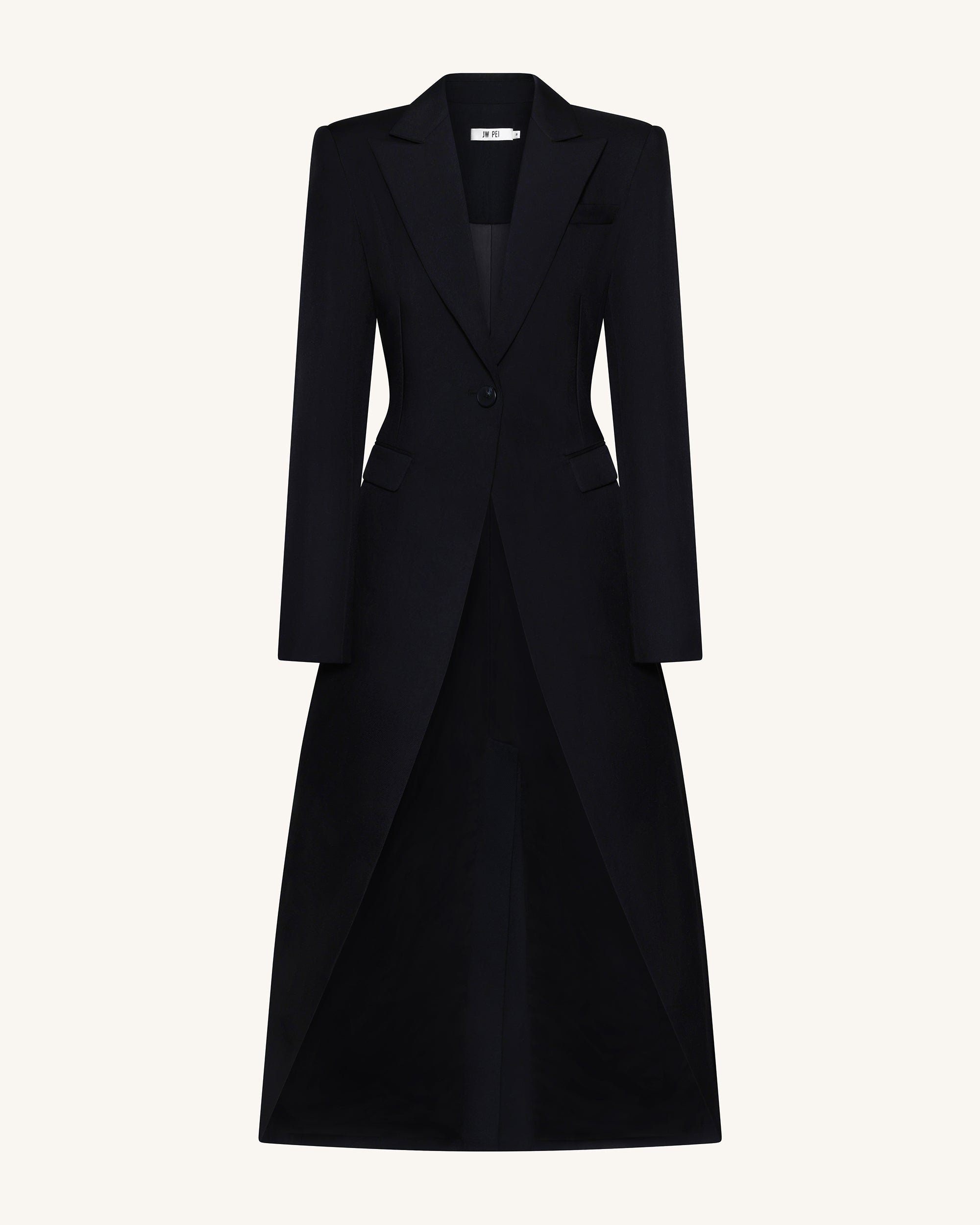 Structured Peak-Lapel Cutaway Maxi Blazer - Black - JW PEI UK