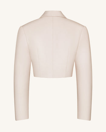Structured Power-Shoulder Cropped Blazer - Beige