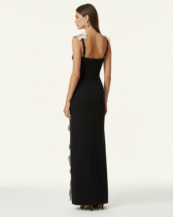 Flower Embroidered Dress - Black/Pink