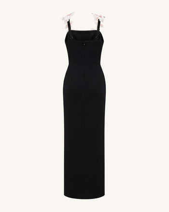 Flower Embroidered Dress - Black/Pink