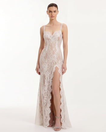 Lace Slit Maxi Dress - White