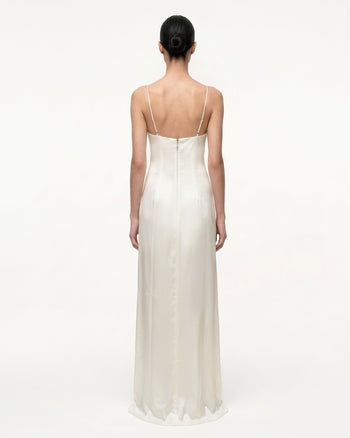Iris Motif Satin Slip Gown - White