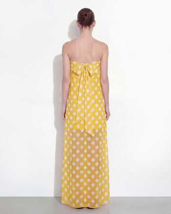 Polka-Dot Strapless Maxi Dress - Yellow