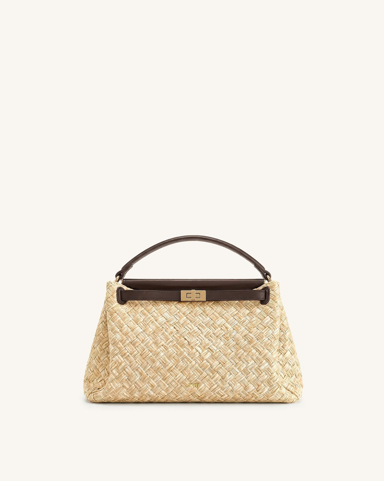 Carmen Faux Straw Top Handle Bag - Brown