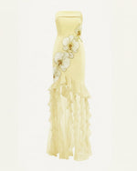 Orchid Embroidered Ruffled Strapless Maxi Dress - Pale Yellow