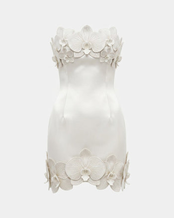 Orchid Trim Strapless Mini Dress - White