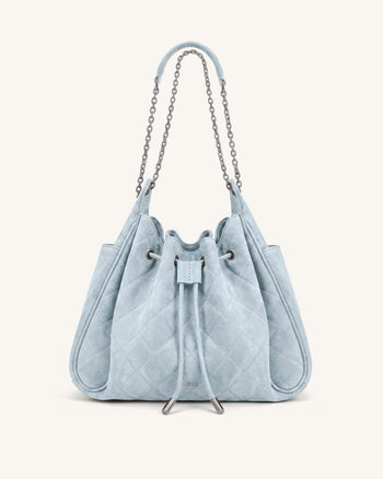 Rowan Faux Suede Quilted Chain Bucket Bag - Blue
