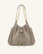 Rowan Faux Suede Quilted Chain Bucket Bag - Gray