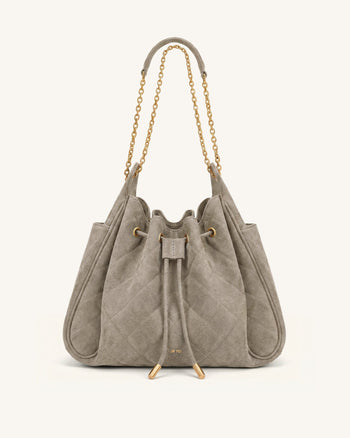 Rowan Faux Suede Quilted Chain Bucket Bag - Gray