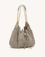 Rowan Faux Suede Quilted Chain Bucket Bag - Gray