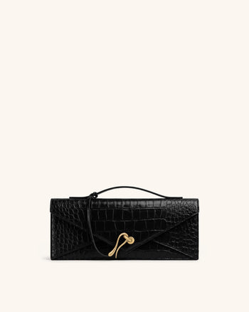 Celeste Envelope Top Handle Bag - Black Croc