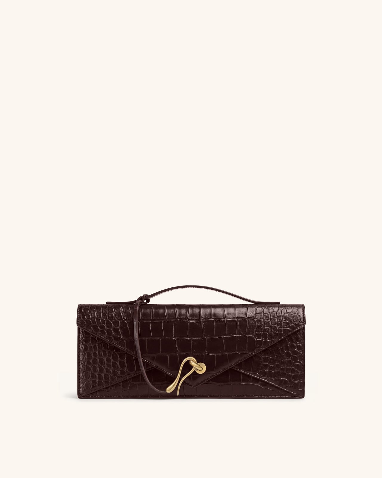 Celeste Envelope Top Handle Bag - Dark Brown Croc