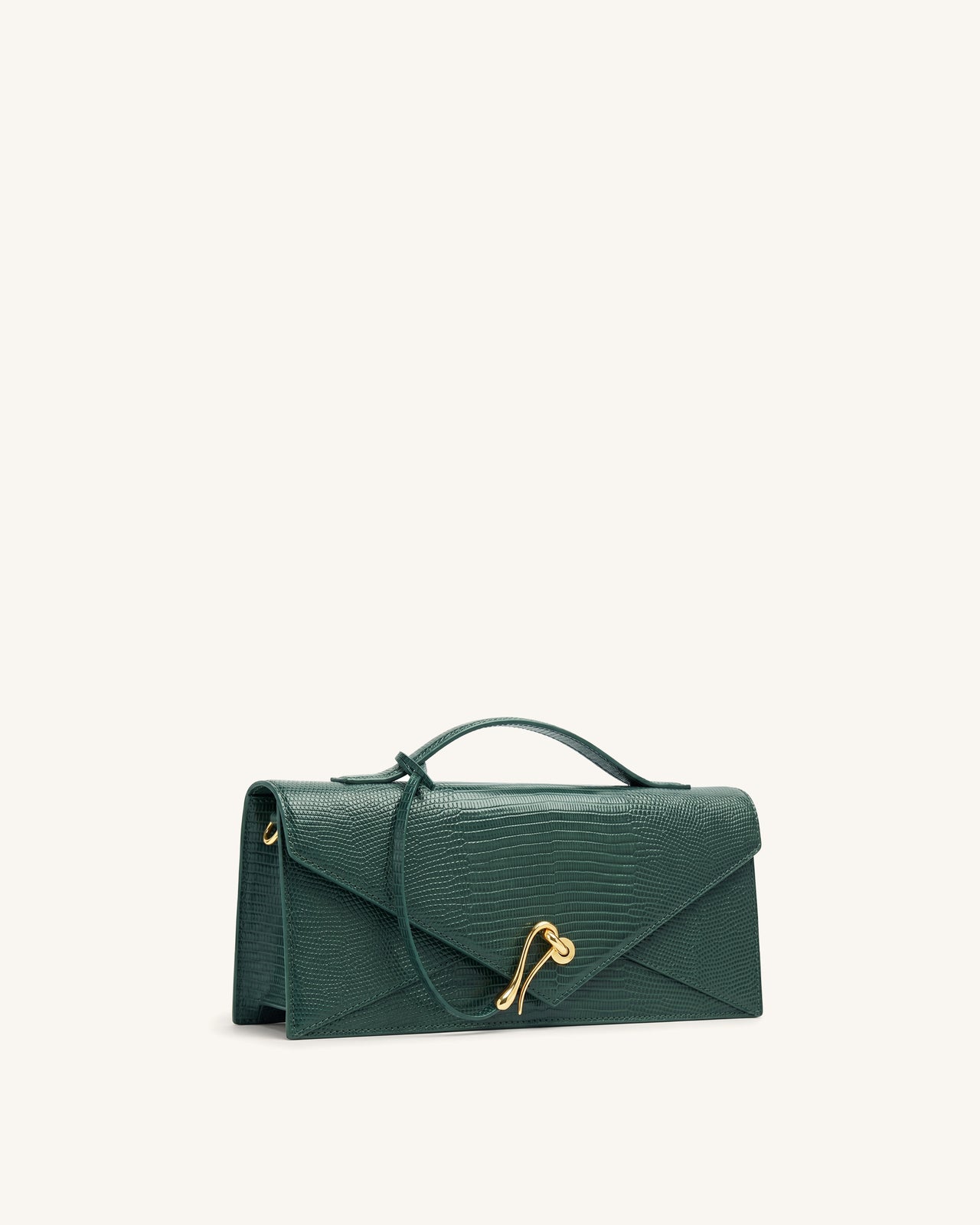 Celeste Envelope Top Handle Bag - Olive Green Lizard Texture