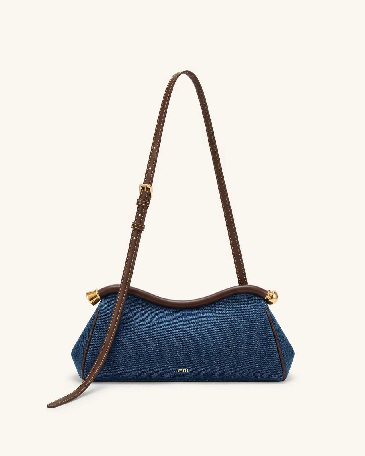 Naomi Curved Shoulder Bag - Blue Denim
