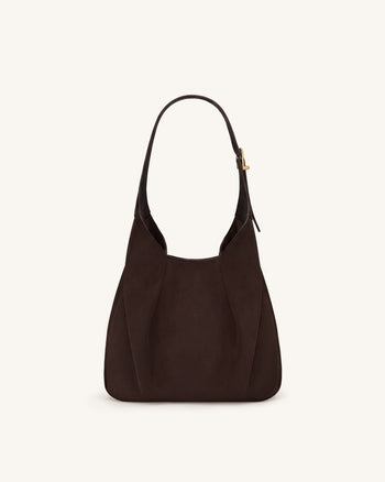 Alina Faux Suede Hobo Bag - Chocolate Brown