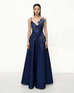 Iris Embroidered A-Line Maxi Dress - Navy Blue
