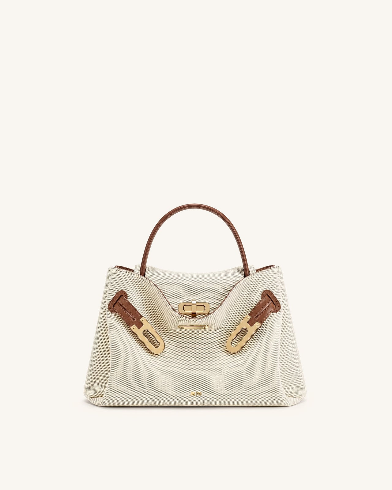 Rhea Small Double Buckle Shoulder Bag - Brown Canvas