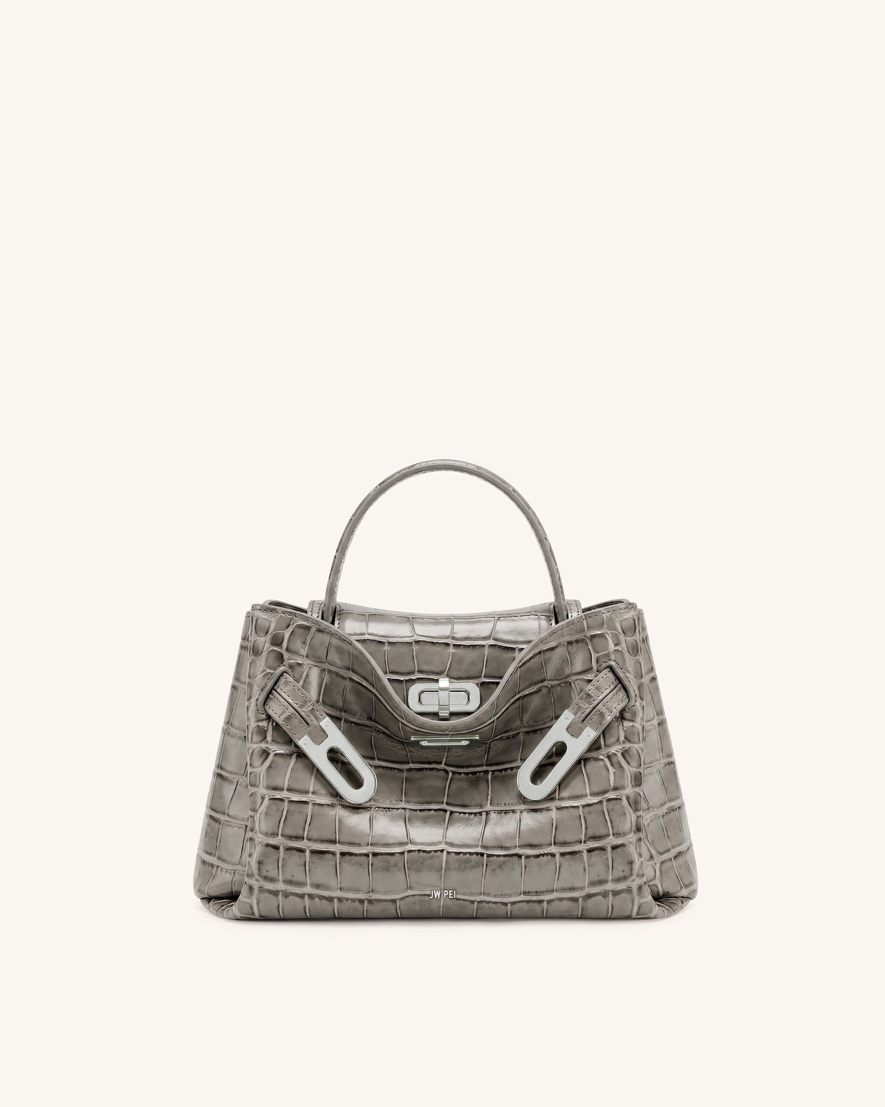 Rhea Small Double Buckle Shoulder Bag - Grey Croc