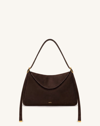 Elowen Faux Suede Flap Shoulder Bag - Dark Brown