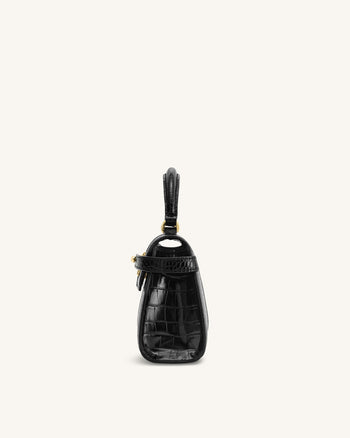 Elise Top Handle Bag - Black Croc
