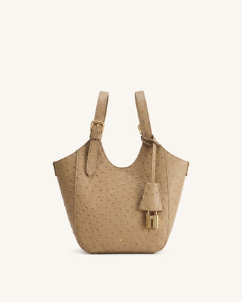 Ines Faux Ostrich Padlock Tote Bag - Khaki