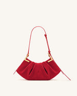 Amelia Faux Suede Pleated Shoulder Bag - Red