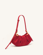 Amelia Faux Suede Pleated Shoulder Bag - Red