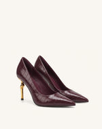 Hazel Croc-Embossed Heels - Burgundy