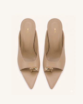 Noemi Pointed-Toe Mule Heels - Khaki