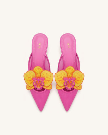 Helena Embroidery Decoration Pierced Mules - Rose Red