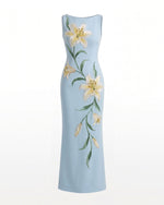 Lily Floral Print Sleeveless Column Maxi Dress - Light Blue