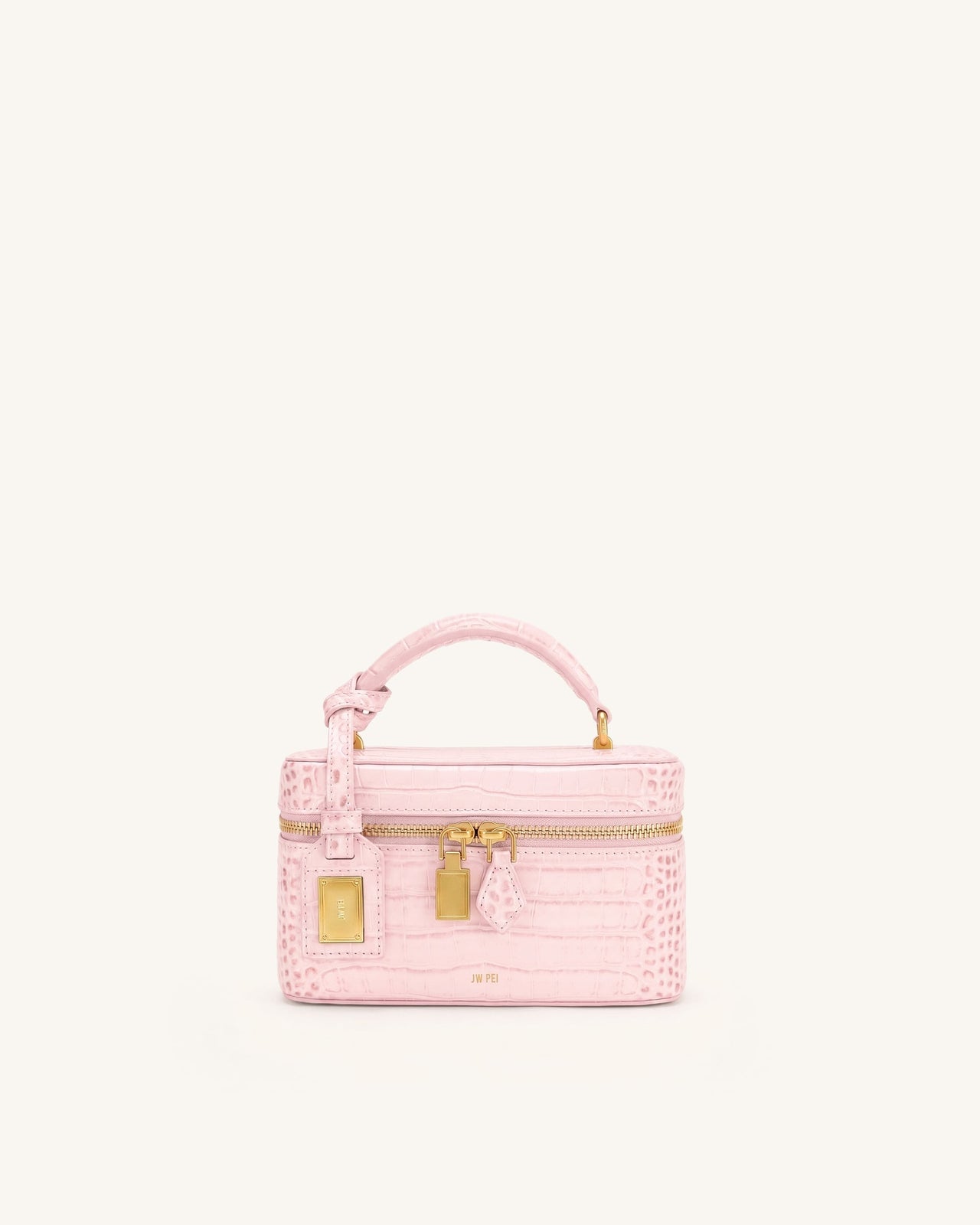 Cleo Box Shape Top Handle Bag - Light Pink Croc