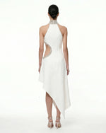 Jeweled Floral Cutout High Neck Dress - White