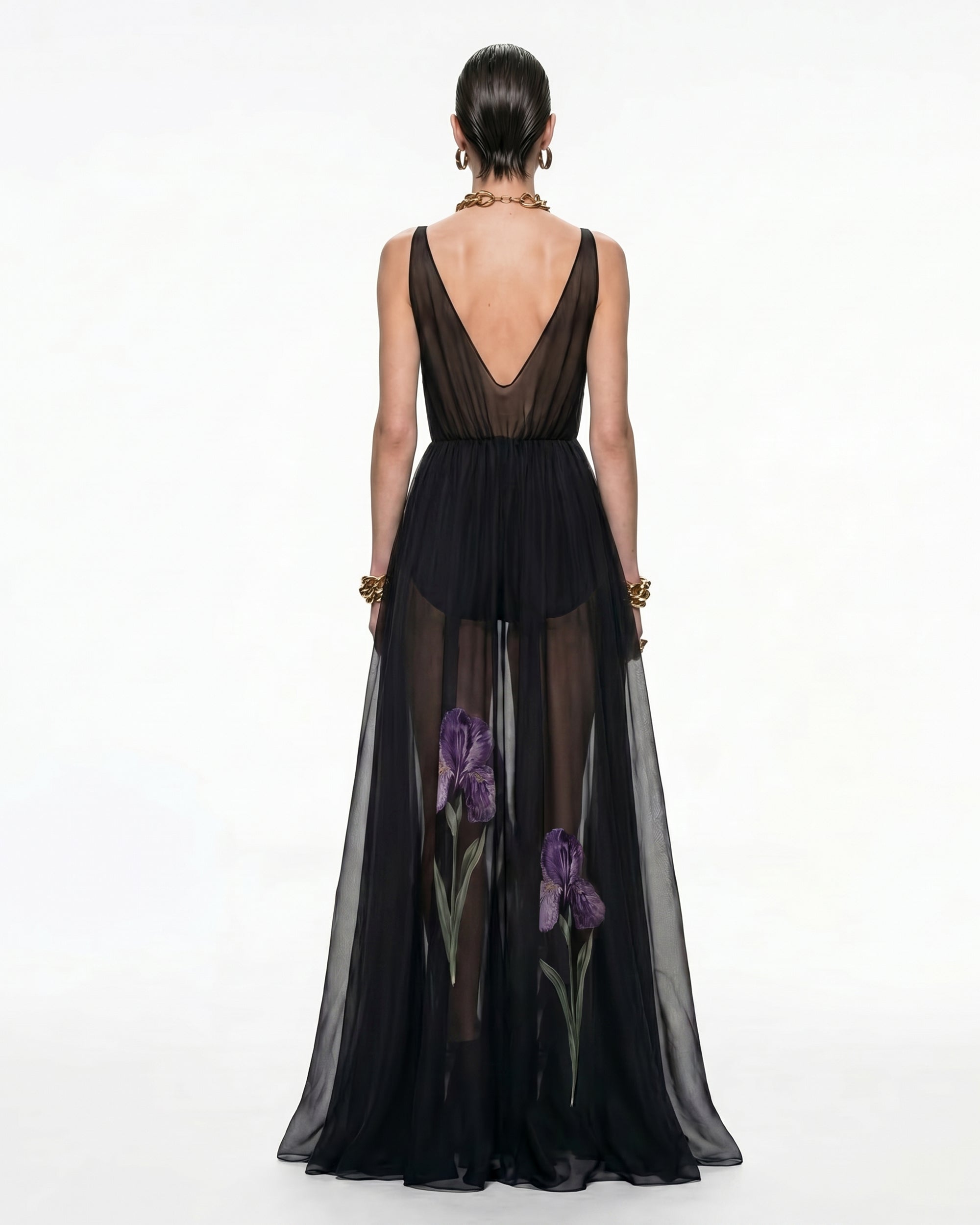 Acka. all sheer flower dress ブラック 01 Sheer Floral Print Maxi Dress - Black - JW PEI UK