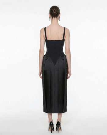 Square Neck Pannier Midi Dress - Black